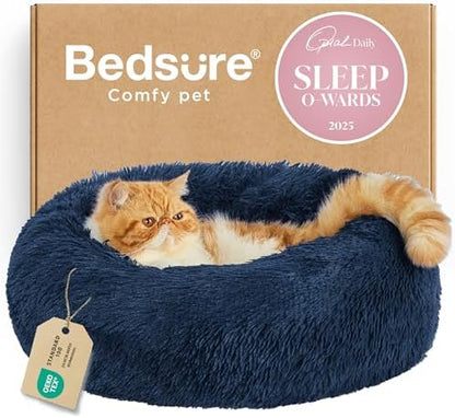 Bedsure Calming Cat Beds Donut Round Washable Kitten Bed,20 inches Navy by Unknown
