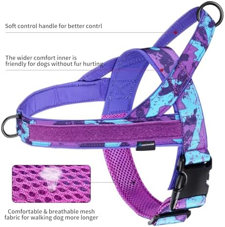 Annchwool No Pull Dog Harness with Soft Padded Handle,Escape Proof and Quick Fit to Adjust Dog Harness,Easy for Training Walking for Small & Medium and Large Dogs(Camo Purple,S) - Image 4