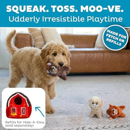 Outward Hound Squeakin’ Cows Dog Toy, Plush Highland Cow with Squeaker, Hide-A-Cow Replacement, Puppies & Small Dogs, 4.3”, 3-Pack - Image 2