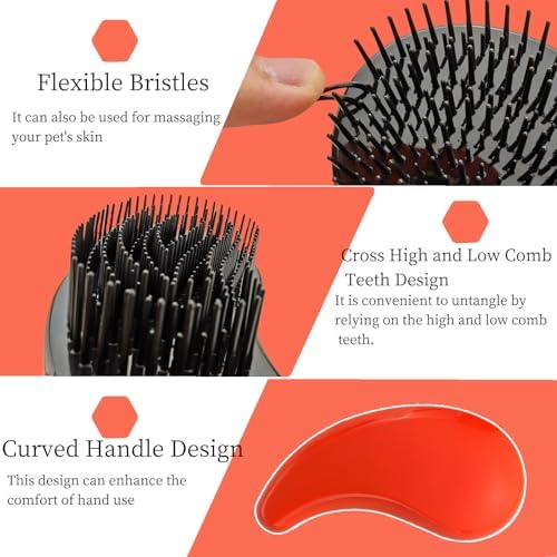 Comma-Shaped Small Dog Brush, Puppy Essentials (Orange) - Image 3