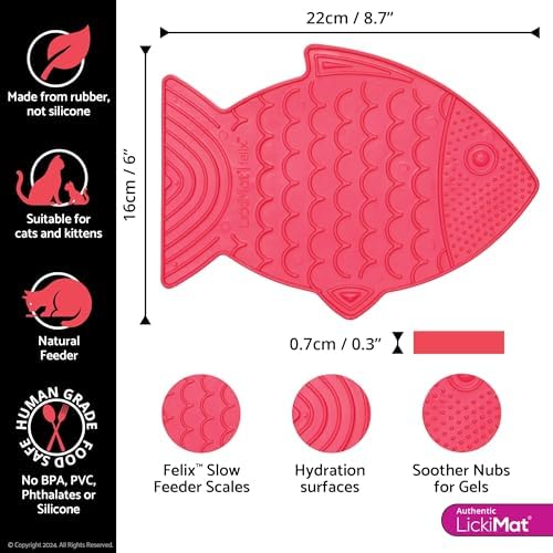 LickiMat Felix, Fish-Shaped Cat Slow Feeders Lick Mat, Boredom Anxiety Reducer; Perfect for Food, Treats, Yogurt, or Peanut Butter. Fun Alternative to a Slow Feed Cat Bowl or Dish, Pink - Image 2