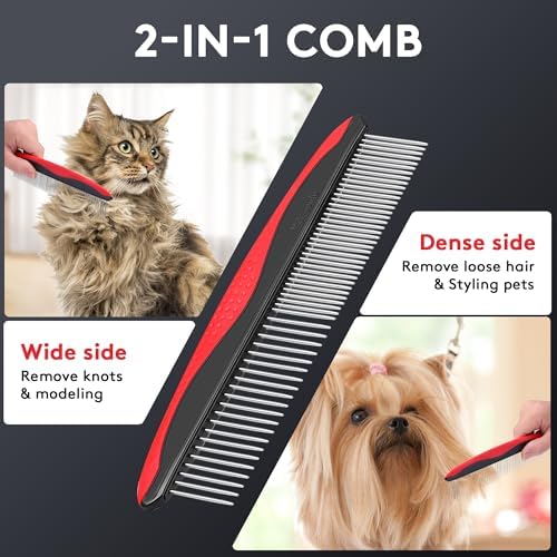 Tpotato Deshedding Dog Brush for Long Haired Dogs Cats,Undercoat Shedding Rake for Dematting Detangling Tangles Matted Fur and Knots,Metal Pet Comb,Professional Pet Grooming Supplies Tool Kit,Red - Image 4