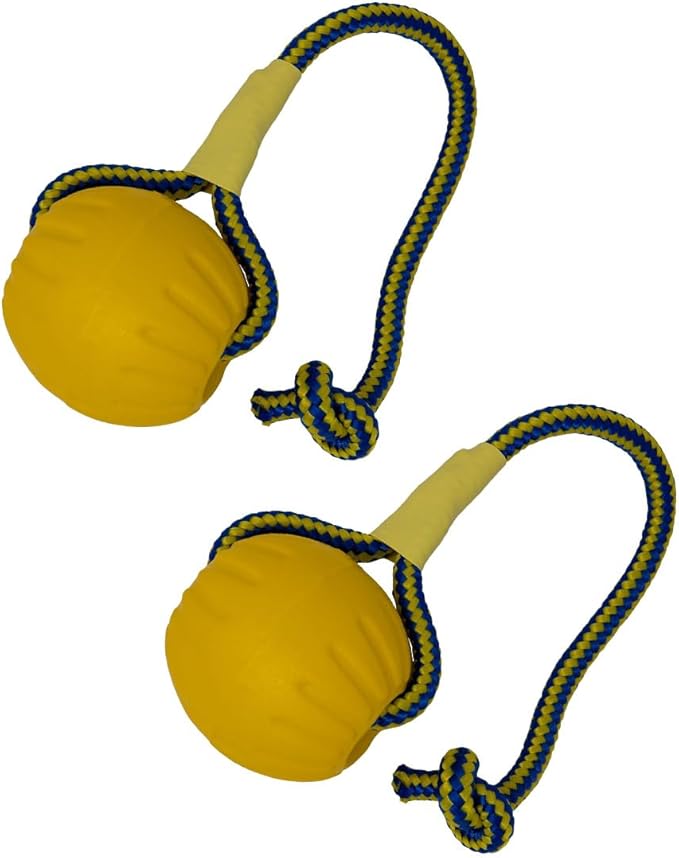 2 Pack Ball with Rope Dog Toy,Fling Dura Foam Toy,Dog Water Float Ball Rraining Boall on Rope (2 Pieces 9cm/3.5")