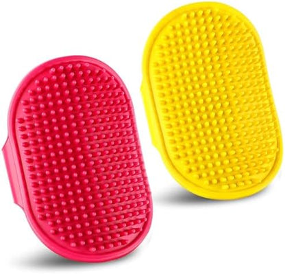 Dog Grooming Brush, Pet Shampoo Bath Brush Dog Grooming Shedding Brush Soothing Massage Rubber Comb with Adjustable Ring Handle for Long Short Haired Dogs and Cats 2pcs by Kwispel