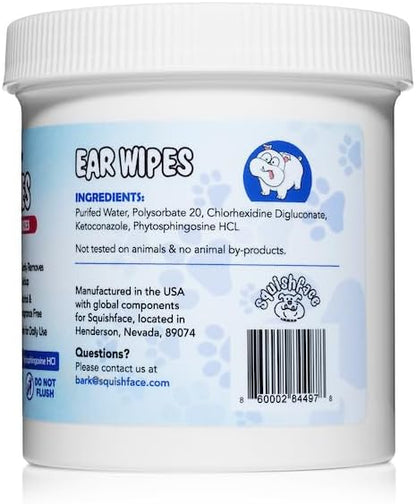 Squishface Dog Ear Relief Individual Finger Sheath Wipes – Non-Allergenic Ingredients & Irritation-Reducing Formula Cleans & Deodorizes, Helps Prevent Ear Itch & Odor – for All Breeds! (60 Count)