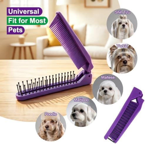 Folding Small Dog Grooming Brush (Purple) - Image 5