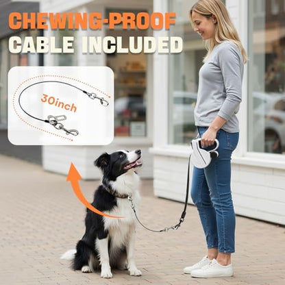 Retractable Dog Leash with LED Light & Reflective Tape for Night Walk, 16ft Dog Leash with Poop Bag Dispenser, Chew-Proof Steel Cable, One-Button Brake & Lock for Medium Dogs up to 66 lbs (BLK&WHT) - Image 5