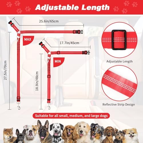 BWOGUE 2 Pack Dog Seat Belt for Car, Elastic Bungee Buffer Safety Seat Belt - Image 2