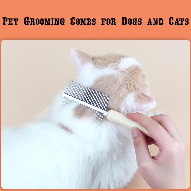 Professional Metal Dog Grooming Comb | 3 PCS Wooden Handled Pet Comb for Dogs and Cats | Removes Tangles, Dematting, Detangling | Great for Matted Hair - Image 5