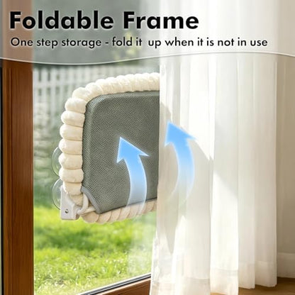 AMOSIJOY Foldable Cat Window Perch with Cloud-Soft Cushion Bed, XL White - Image 2
