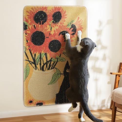 3-in-1 Sisal Cat Scratch Mat Sunflower 23.6x15.7'' Floor & Wall Cat Scratcher Pad, Protects Carpet Couch & Furniture with Sticker Tape, Anti-Slip, Durable for Indoor Outdoor Cats by Truvito