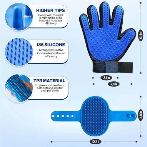 Pet Grooming Set with Dog Washing Gloves for Bathing, Dog Bath Brush and Silicone Dog Toothbrush, Pet Grooming Gloves for Dogs, Cats and Horses with 185 Silicone Tips - Image 2