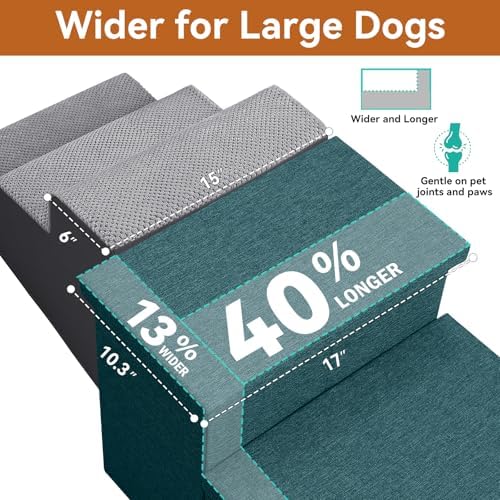 Zerbuger Dog Stairs with Storage, Dark Green 3 Steps Dog Ramp no Condo - Image 2