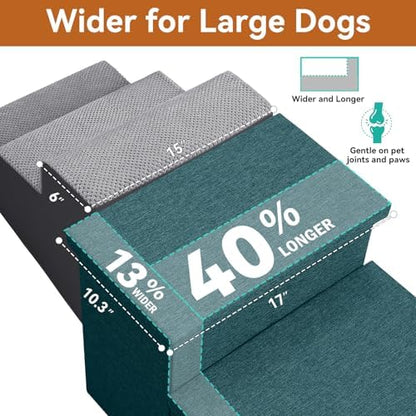 Zerbuger Dog Stairs with Storage, Dark Green 3 Steps Dog Ramp no Condo - Image 2