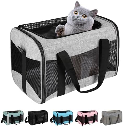 Cat Carrying Case - Pet Carrier Airline Approved, Protable and Breathable Pet Travel Carrier Removable Fleece Pad, Collapsible Cat Carrier Dog Carrier for Medium Cats Small Cats Dogs (Grey&Black M) by home