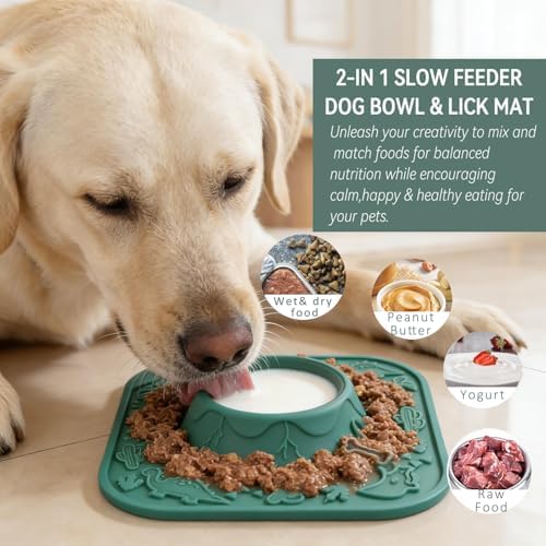 Lick Mat for Dog & Cat, Durable Silicone Licking Mat with Suction Cups, Easy-to-Clean, Chew-Proof, 2-in-1 Slow Feeder Pad Bowl for Dry & Wet Food, Puppy Enrichment Toy for Anxiety Relief, Pet Grooming - Image 2
