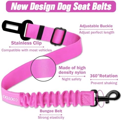 COOYOO Dog Seat Belt, Durability Retractable Dog Car Harness Adjustable Dog Seat Belt for Vehicle Nylon Pet Safety Seat Belts Heavy Duty & Elastic - Image 2