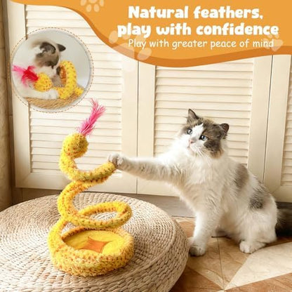 Cat Toy Indoor Cat: Cat Springs Snake Toy with Catnip - Interactive Toy with Rattling Stones & Rustling Sounds, Quirky Shapes for All Breeds to Play Alone (Yellow) - Image 3