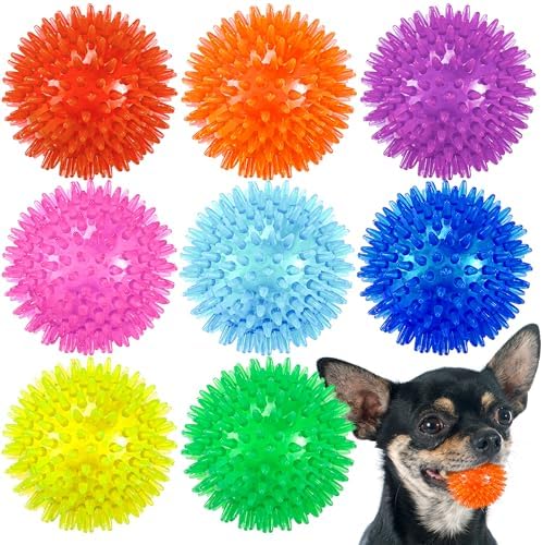 2.5" Squeaky Dog Toy Balls for Small & Medium Dogs – Durable Rubber Chew Toys for Teething Puppies, Spiky Teeth Cleaning Ball with 8 Colors by OUSIYA