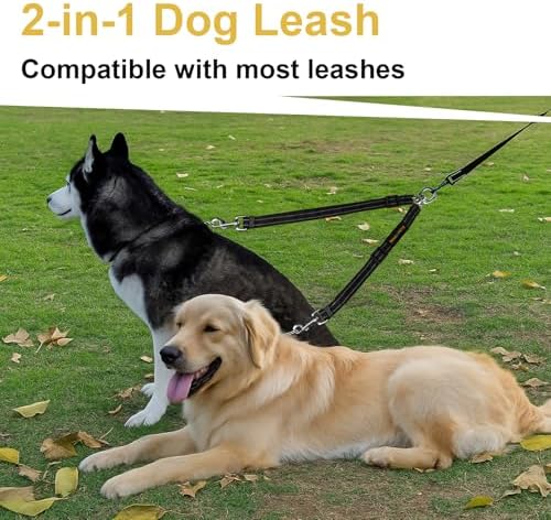 MingXpet Double Dog Leash for Two Dogs, No Pull Dog Leash, 360° Swivel No Tangle for Medium Dogs Walking & Training, Shock Absorbing Reflective Bungee, Black - Image 6