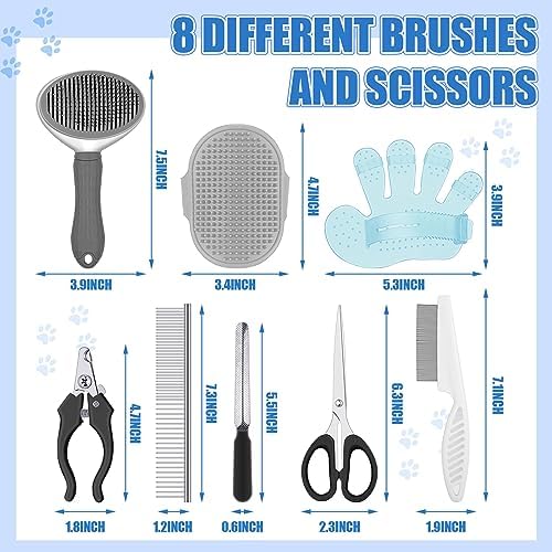 Yaomiao 9 Pcs Dog Grooming Kit Nail Clippers Deshedding Tools,Classic Color - Image 2