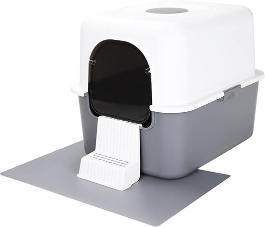 Sfozstra Cat Urine Litter Box with Pedal, Fully Enclosed Leak-Proof for Small Cats Under 8 IB, High Edge and Odorless, Easy to Carry and Clean (Grey with Handle, S)