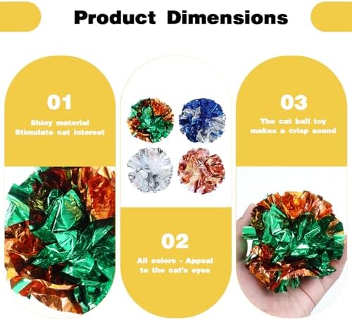 Crinkle Balls Cat Toys, 4 Pcs 3.54 Inch Cat Toys for Indoor Cats, Shiny Mylar Colorful Cats Pounce Chase Toy Attract Kitten to Swat, Interactive Toy for Kittens to Kill Time and Keep Fit - Image 3
