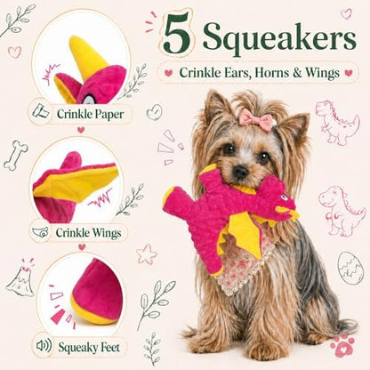 Squeaky Dog Toy - Plush Dragon with 5 Squeakers and Crinkle Wings - Image 2