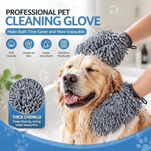 Dogs Grooming Glove, Chenille Microfiber Pet Dirty Dog Dry Bath Gloves, Suitable for All Dog Breeds, For Wiping Wet Paws and Bodies (Machine Washable 2 Pack) - Image 6