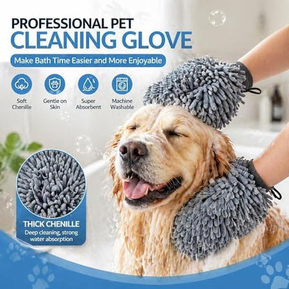 Dogs Grooming Glove, Chenille Microfiber Pet Dirty Dog Dry Bath Gloves, Suitable for All Dog Breeds, For Wiping Wet Paws and Bodies (Machine Washable 2 Pack) - Image 6