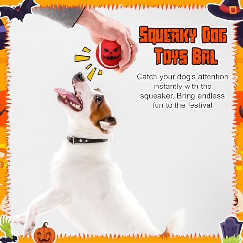 Civaner 6 Pcs Halloween Dog Toys Bulk, 2.5 Inch Squeaky Tennis Balls Gifts - Image 4