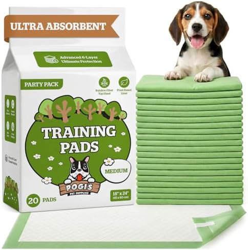 Pogi’s Puppy Pads with Sticky Tabs – Medium, Super Absorbent, Odor Blocking, 20-Count (18x24in) by PogisPetSupplies