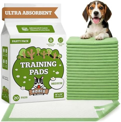 Pogi’s Puppy Pads with Sticky Tabs – Medium, Super Absorbent, Odor Blocking, 20-Count (18x24in) by PogisPetSupplies
