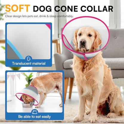 Queenmore Dog Cone Collar Flexible Recovery Cone for Dogs After Surgery, Pet Head Cones Alternative to Stop Licking, Elizabethan Dog Neck Collar Plastic Practical, Rose Red Small - Image 3