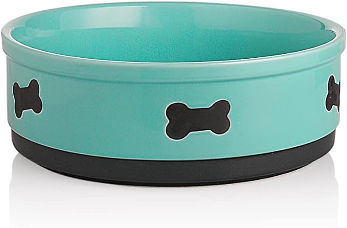 Sweejar Ceramic Dog Bowls with Bone Pattern, Dog Food Dish for Large Dogs, Porcelain Pet Bowl for Water 70 Fl Oz (Turquoise)