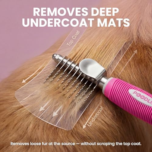 Poodle Dematting Fur Rake Comb Brush for Dogs and Cats - Long 2.5" Steel Safety Blades Metal Comb for Detangling Matted or Knotted Undercoat Hair - Image 5