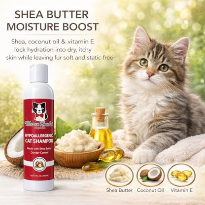 Warren London Hypoallergenic Cat Shampoo + Conditioner – Unscented 8 oz | Shea Butter Moisturizes Dry Skin & Reduces Dandruff | Soap-Free 2-in-1 for Dander & Allergy Control | Made in USA - Image 4