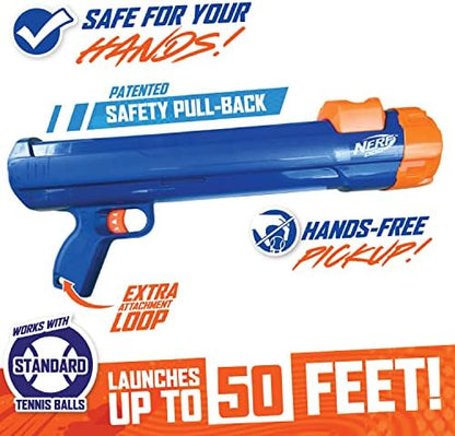 Nerf Dog Large Size Tennis Ball Blaster Dog Toy, Great for Fetch, Hands-Free Reload, Launches up to 50 ft, Single Unit, 20in Blaster with 3 Balls in Mesh Bag, Blue/Orange, Blue, Green and Orange - Image 3