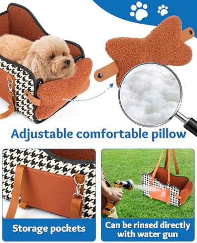 Center Console Dog Car Seat, Pet Car Seat, Armrest Middle Console Booster Travel Carrier for Small Dogs and Cats(Brown) - Image 3