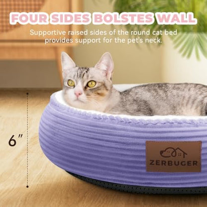 Zerbuger 20in Violet Round Dog Bed Sofa for Dogs Cats, Machine Washable - Image 4