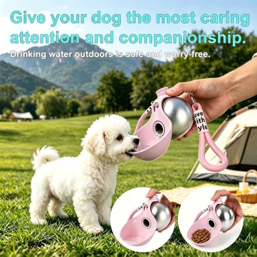 Portable Dog Water Bottle, Flip-Top Silicone Bowl Design, Insulated Hot & Cold Retention Material, One-Hand Leakproof Use, Perfect for Walking & Hiking, 10oz (Pink, No Print) - Image 4