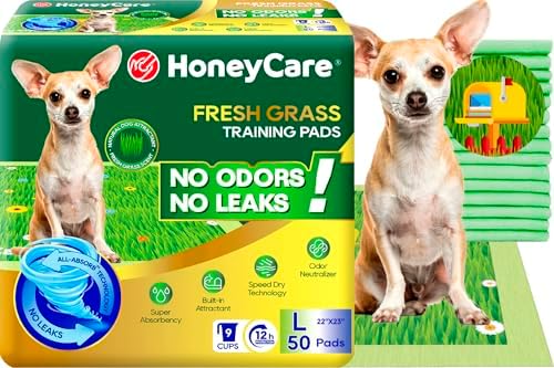 HoneyCare Fresh Grass Print /Scent All Absorb Large Training Pads, 22x23, 50 Ct by HoneyCare