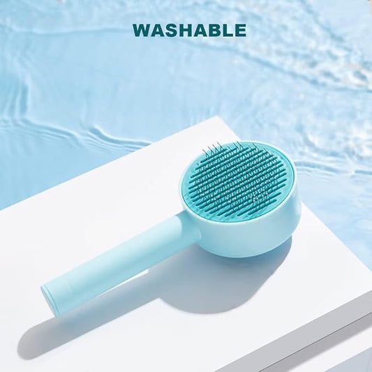 Cat Brush, Gentle Self Cleaning Pet Brush with Release Button for Cats and Dogs, Easy to Remove Loose Hair Daily Grooming Tool During Shedding Season