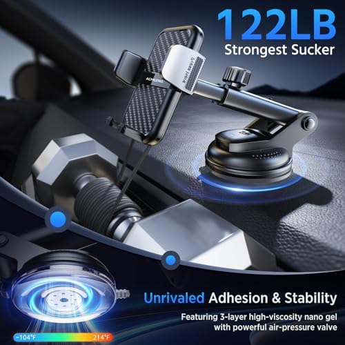 3-in-1 Car Phone Holder [122+LBS Strongest Suction & Stable Clamp Arm] 360° Adjustable Car Phone Mount, Cell Phone Holders for Your Car for Dashboard Vent, All Smartphones & Car Models - Image 3
