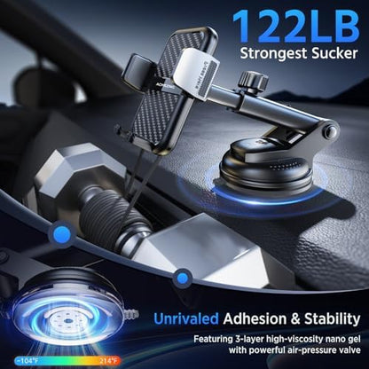 3-in-1 Car Phone Holder [122+LBS Strongest Suction & Stable Clamp Arm] 360° Adjustable Car Phone Mount, Cell Phone Holders for Your Car for Dashboard Vent, All Smartphones & Car Models - Image 3