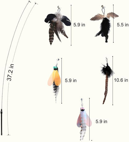 Cat Feather Toys, Indoor Cat Interactive Toys, 2 PCS Flexible Wire and 5 PCS Cat Feather Toys, for Bored Indoor Cats, Indoor Cat Chase Toys