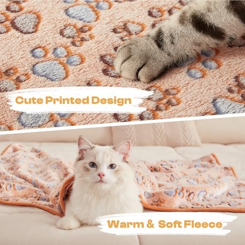Luciphia 1 Pack 3 Blankets Super Soft Fluffy Premium Fleece Pet Blanket Flannel Throw for Dog Puppy Cat Paw Brown/Pink/White Medium(30x20 inch) - Image 2