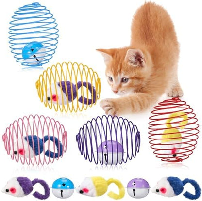 Jecery 5 Pcs Cat Toys Spring,Mouse and Bell,Mix Colors by Jecery