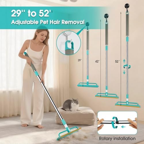 2-in-1 Carpet Rake for Pet Hair Removal, Silicone & Metal Dual-Sided Carpet Rake with 52” Telescopic Adjustable Long Handle, Pet Hair Remover Tool Kit for Rugs/Mats/Sofa Cat Dog Hair - Image 2