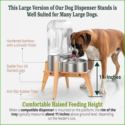 Dog Water and Food Dispenser Stand for Large Dogs - Adjustable, Bamboo - Image 2